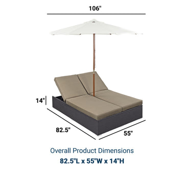 Convene Double Outdoor Patio Chaise W/ Patio Umbrella