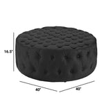 Luxurious  Round Design Amour Upholstered Vinyl Oversized Tufted Button Ottoman - Black