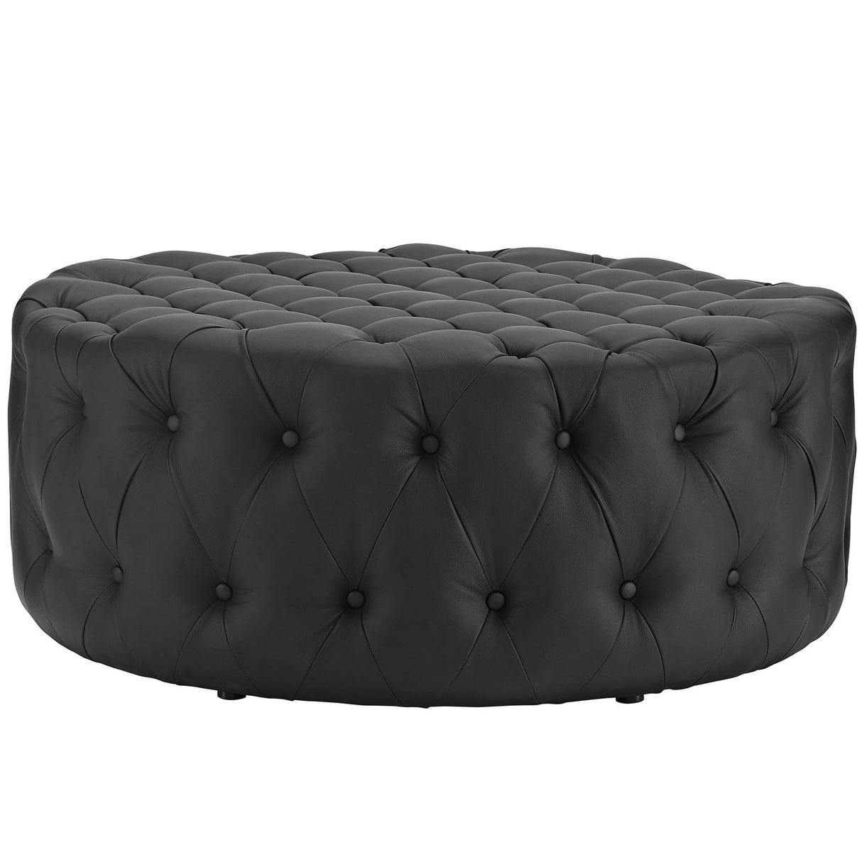 Luxurious  Round Design Amour Upholstered Vinyl Oversized Tufted Button Ottoman - Black