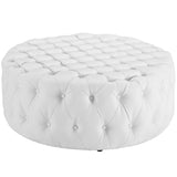 Luxurious  Round Design Amour Upholstered Vinyl Oversized Tufted Button Ottoman - Black