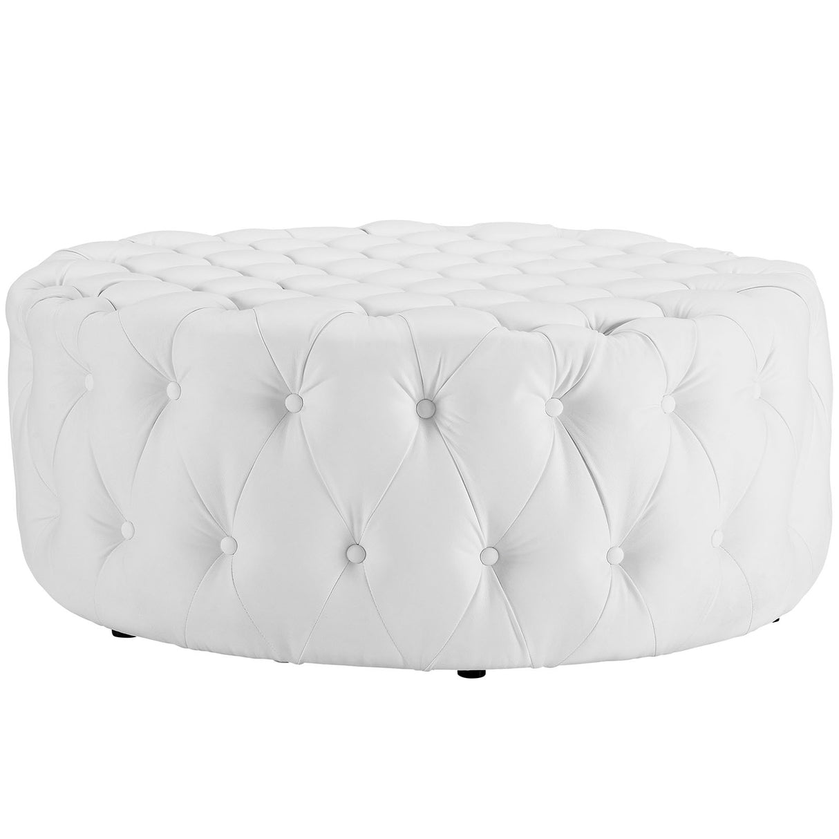 Luxurious  Round Design Amour Upholstered Vinyl Oversized Tufted Button Ottoman - Black