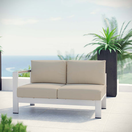 Shore Left Arm Corner Sectional Outdoor Patio Aluminum Loveseat - BUILDMYPLACE