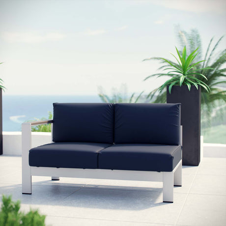 Shore Left Arm Corner Sectional Outdoor Patio Aluminum Loveseat - BUILDMYPLACE