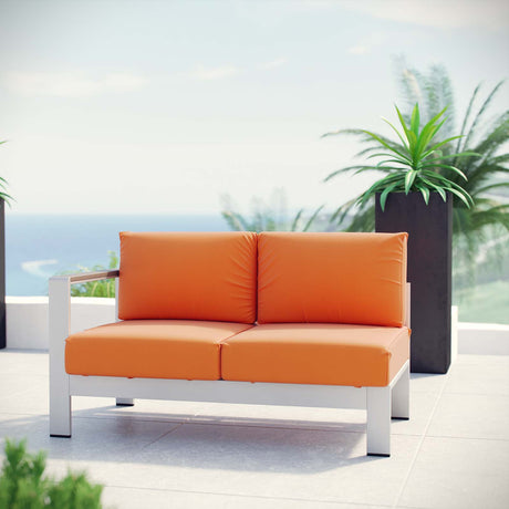 Shore Left Arm Corner Sectional Outdoor Patio Aluminum Loveseat - BUILDMYPLACE