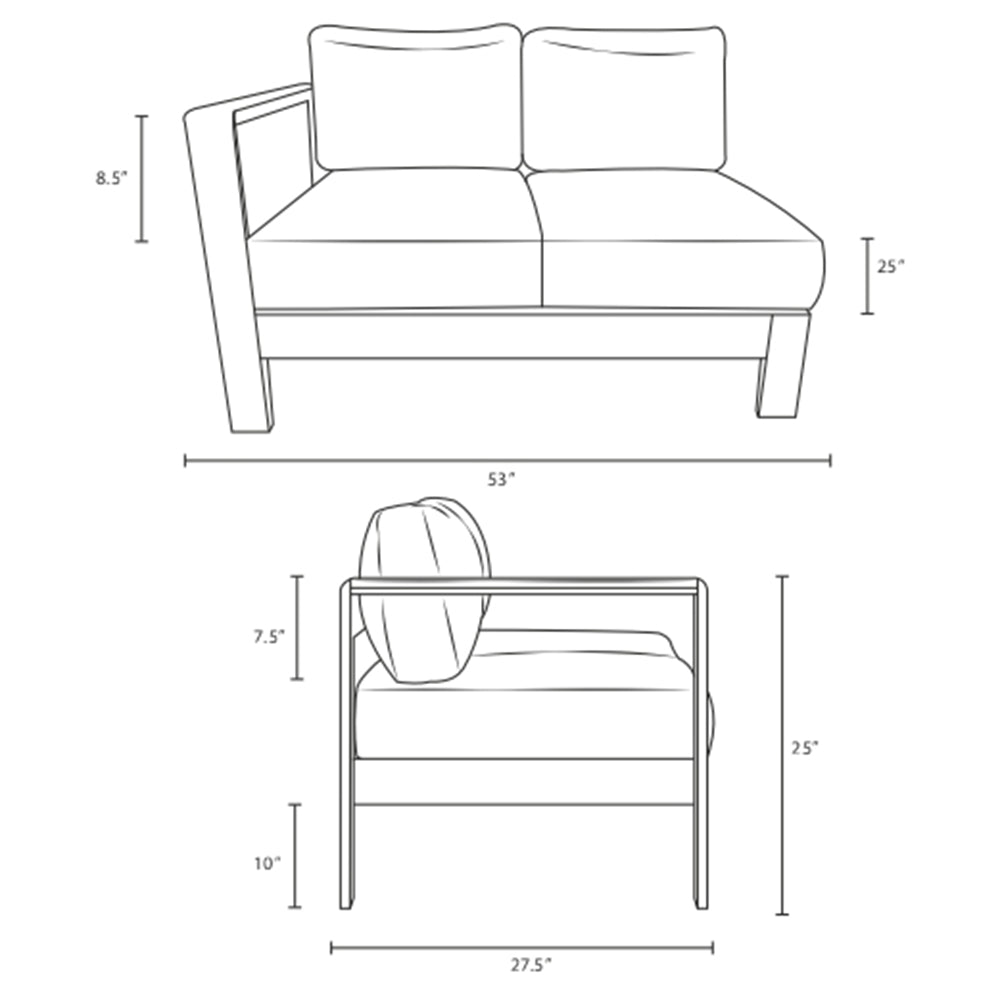Shore Left Arm Corner Sectional Outdoor Patio Aluminum Loveseat - BUILDMYPLACE