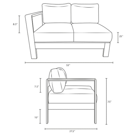 Shore Left Arm Corner Sectional Outdoor Patio Aluminum Loveseat - BUILDMYPLACE
