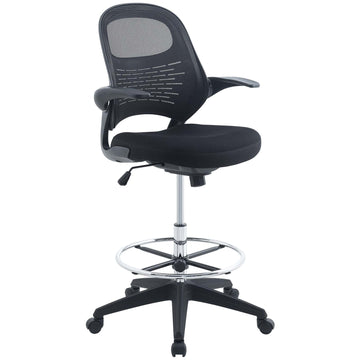 Stealth Mesh Drafting Chair with Footrest Ring - Reception Desk Chair in Black