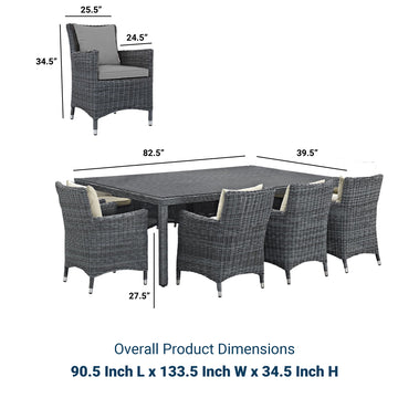Sojourn 9 Piece 8 Seater Outdoor Patio Sunbrella Dining Set - Glass Top Dining Room Table