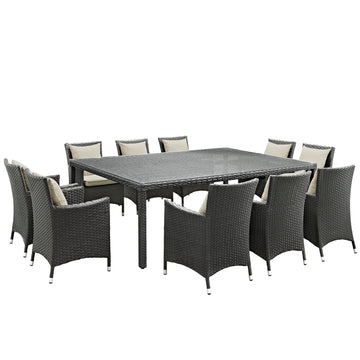 Sojourn 11 Piece 10 Seater Outdoor Patio Sunbrella Dining Set - Glass Top Dining Room Table