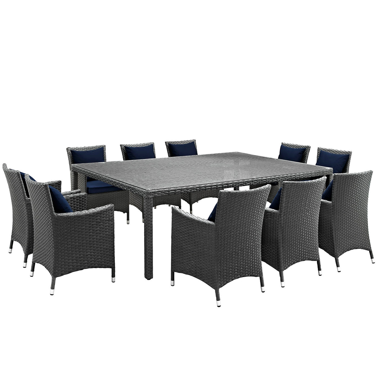 Sojourn 11 Piece 10 Seater Outdoor Patio Sunbrella Dining Set - Glass Top Dining Room Table - BUILDMYPLACE