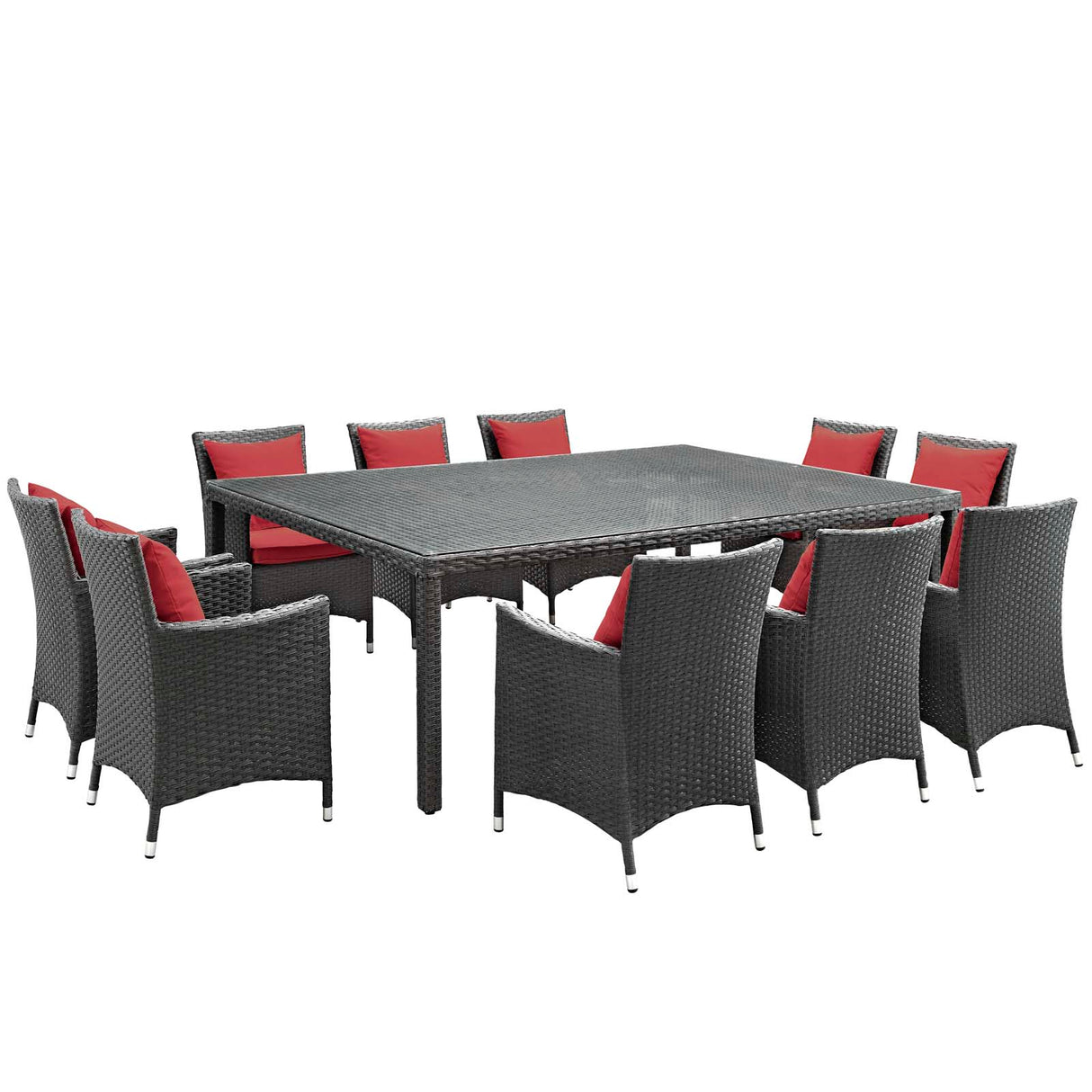 Sojourn 11 Piece 10 Seater Outdoor Patio Sunbrella Dining Set - Glass Top Dining Room Table - BUILDMYPLACE