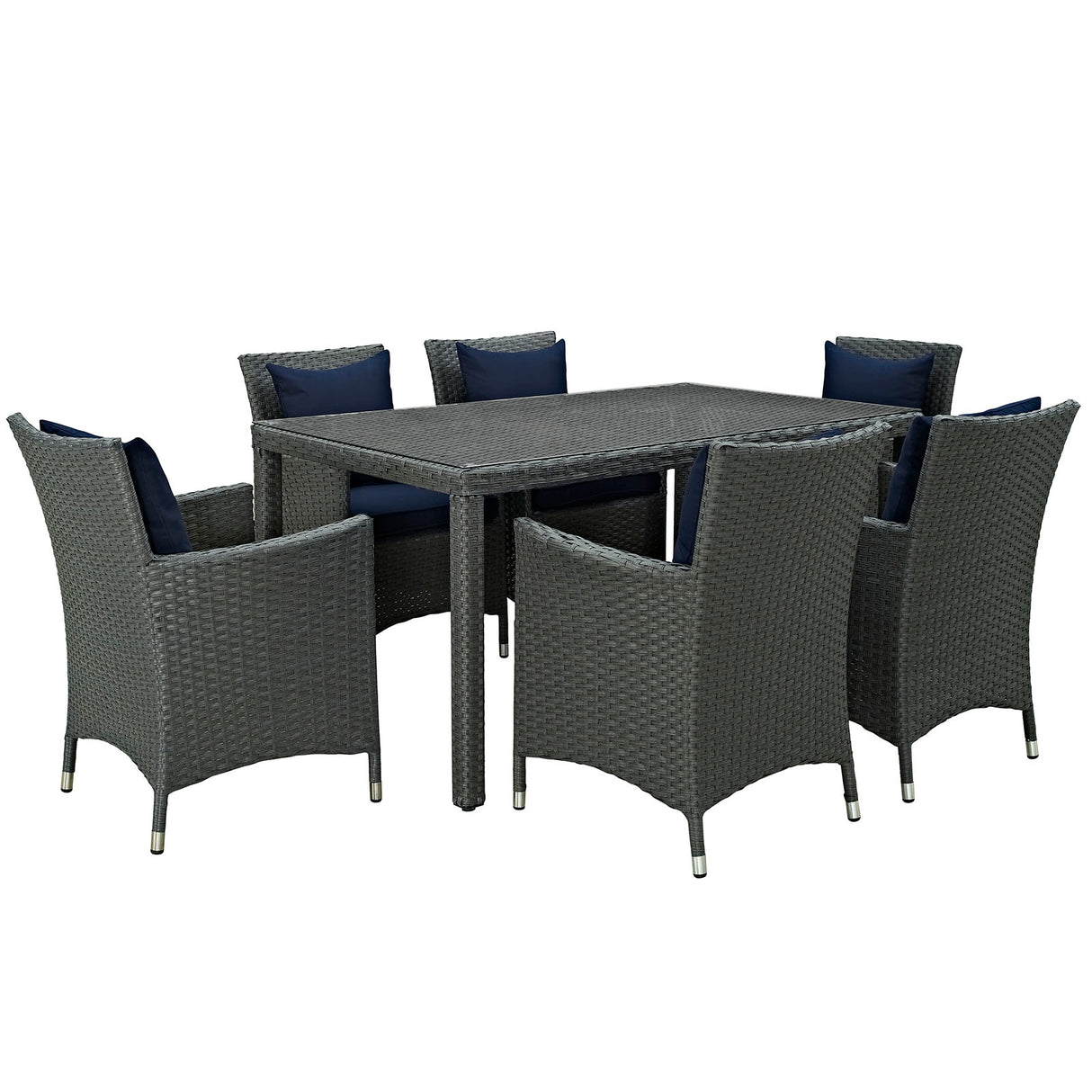 Sojourn 7 Piece 6 Seater Outdoor Patio Sunbrella Dining Set - Glass TOp Dining Room Table - BUILDMYPLACE