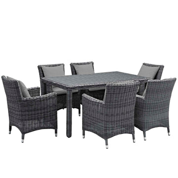 Summon 7 Piece Outdoor Patio Sunbrella Dining Set with 6 Seater with Table