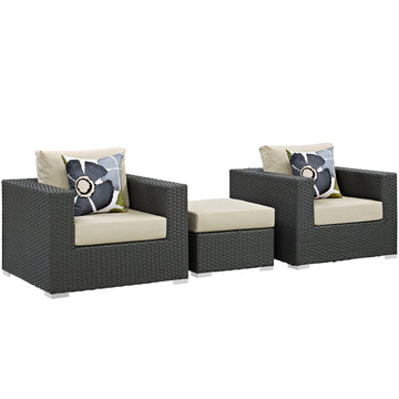 Sojourn 3 Piece 3 Seater Outdoor Patio Sunbrella Sectional Set With Pillow
