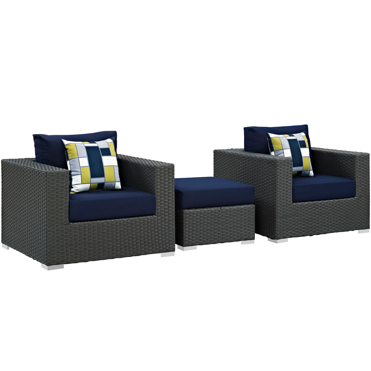 Sojourn 3 Piece 3 Seater Outdoor Patio Sunbrella Sectional Set With Pillow - BUILDMYPLACE