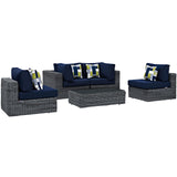 Summon 5 Piece Outdoor Patio Sunbrella Sectional Set With Table and Pillows - BUILDMYPLACE