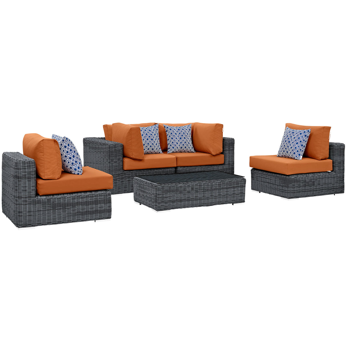 Summon 5 Piece Outdoor Patio Sunbrella Sectional Set With Table and Pillows - BUILDMYPLACE