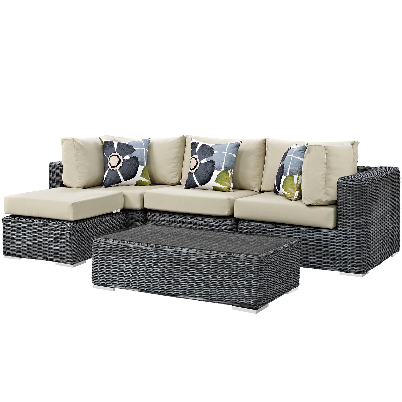 Summon 5 Piece 4 Seater With Table and Pillows Outdoor Patio Sunbrella Sectional Set