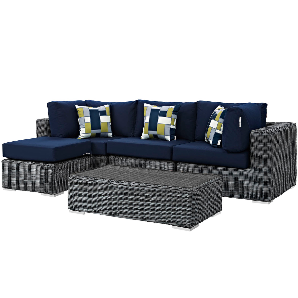 Summon 5 Piece 4 Seater With Table and Pillows Outdoor Patio Sunbrella Sectional Set - BUILDMYPLACE