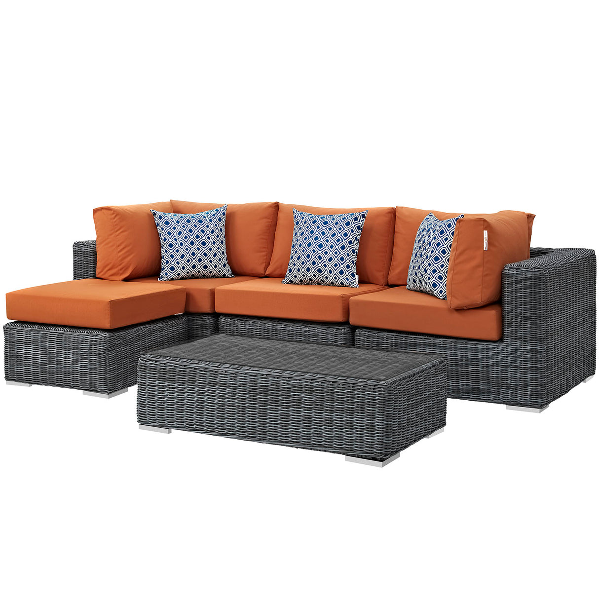 Summon 5 Piece 4 Seater With Table and Pillows Outdoor Patio Sunbrella Sectional Set - BUILDMYPLACE