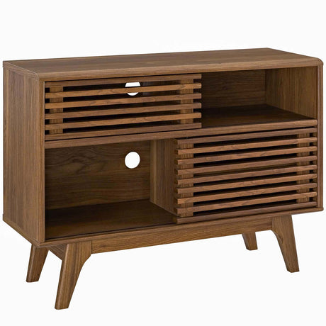 Modern Render Display Floor Stand Cabinet - Book Matched TV Stand With Open Shelf - BUILDMYPLACE