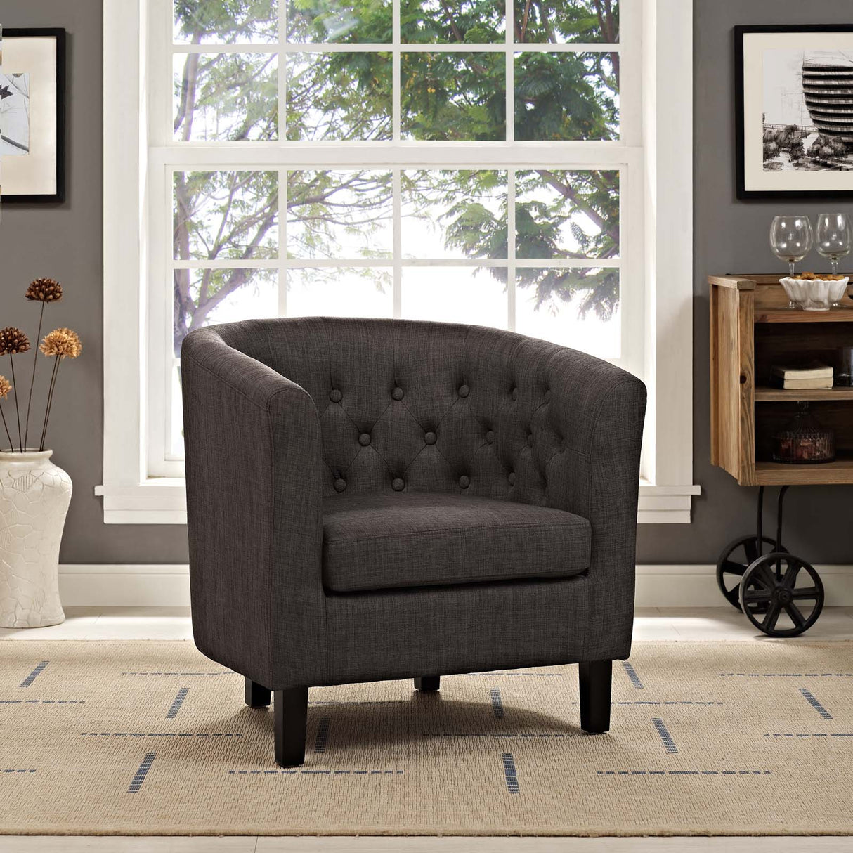 Modern Accent Armchair In Fabric - Prospect Upholstered Wood Frame Legs Chair - 1-Set - BUILDMYPLACE