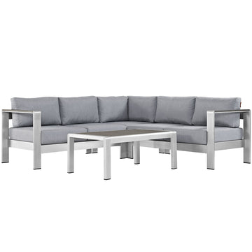 Shore 4 Piece Outdoor Patio Aluminum Sectional Sofa Set With Right-Arm Loveseat