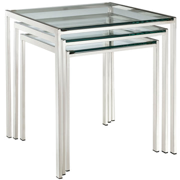 Modern Glass And Stainless Steel 3 - Piece Side Nimble Nesting Table
