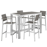 Shore 5 Piece Outdoor Patio Aluminum Dining Set in Silver Gray - BUILDMYPLACE