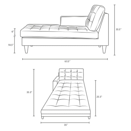 Mid-Century Modern Empress Upholstered Fabric Left - Arm Chaise Lounge - BUILDMYPLACE