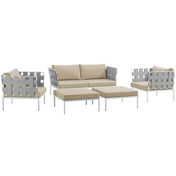 Harmony 5 Piece Outdoor Patio Aluminum Sectional Sofa Set & Ottoman
