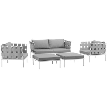 Harmony 5 Piece Outdoor Patio Aluminum Sectional Sofa Set & Ottoman