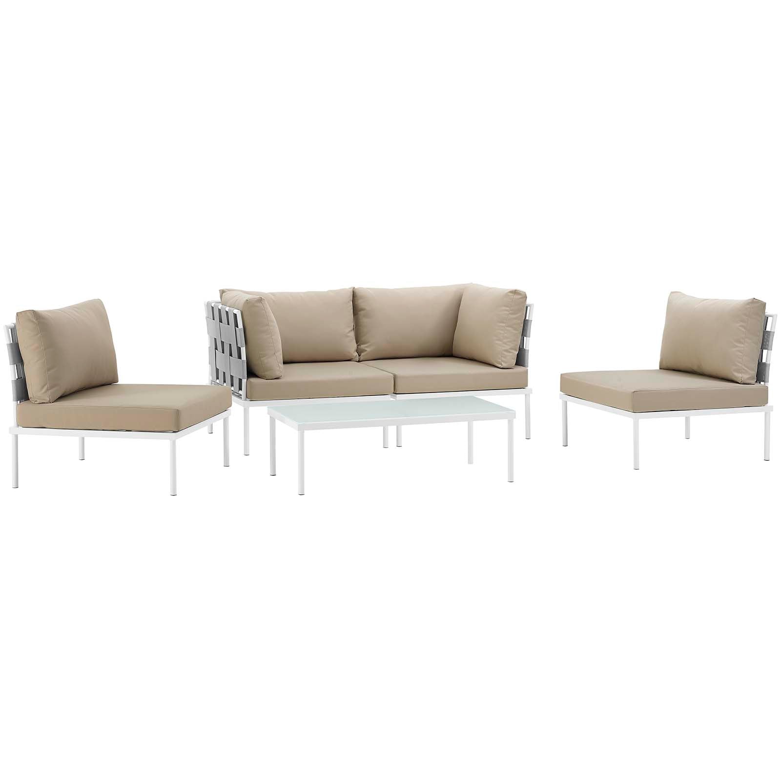 Harmony 5 Piece Outdoor Patio Aluminum Sectional Sofa Set & Armless Chair