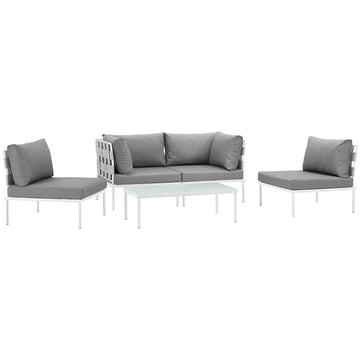 Harmony 5 Piece Outdoor Patio Aluminum Sectional Sofa Set & Armless Chair