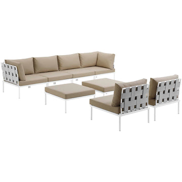 Harmony 8 Piece Outdoor Patio Aluminum Sectional Sofa Set W/ Ottoman