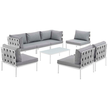 Harmony 8 Piece Outdoor Patio Aluminum Sectional Sofa Set W/ Cofee Table