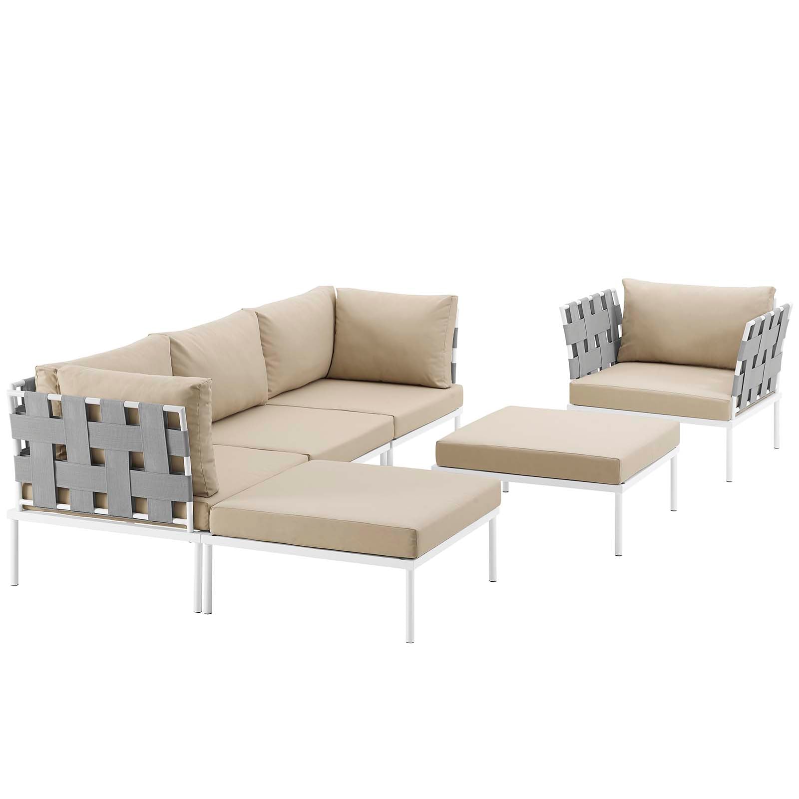 Harmony 6 Piece Outdoor Patio Aluminum Sectional Sofa Set W/ Ottoman