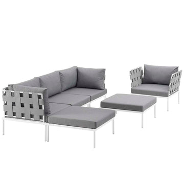 Harmony 6 Piece Outdoor Patio Aluminum Sectional Sofa Set W/ Ottoman