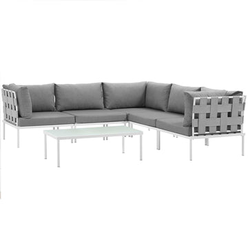 Harmony 6 Piece Outdoor Patio Aluminum Sectional Sofa Set W/ Cofee Table