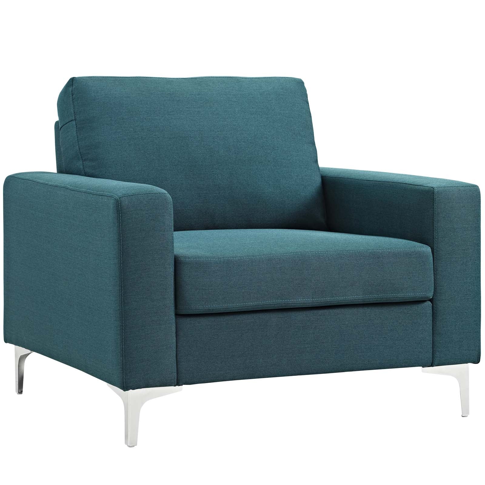 Contemporary Modern Allure  Upholstered Fabric Living Room Sofa - Club Armchairs In Steel Legs