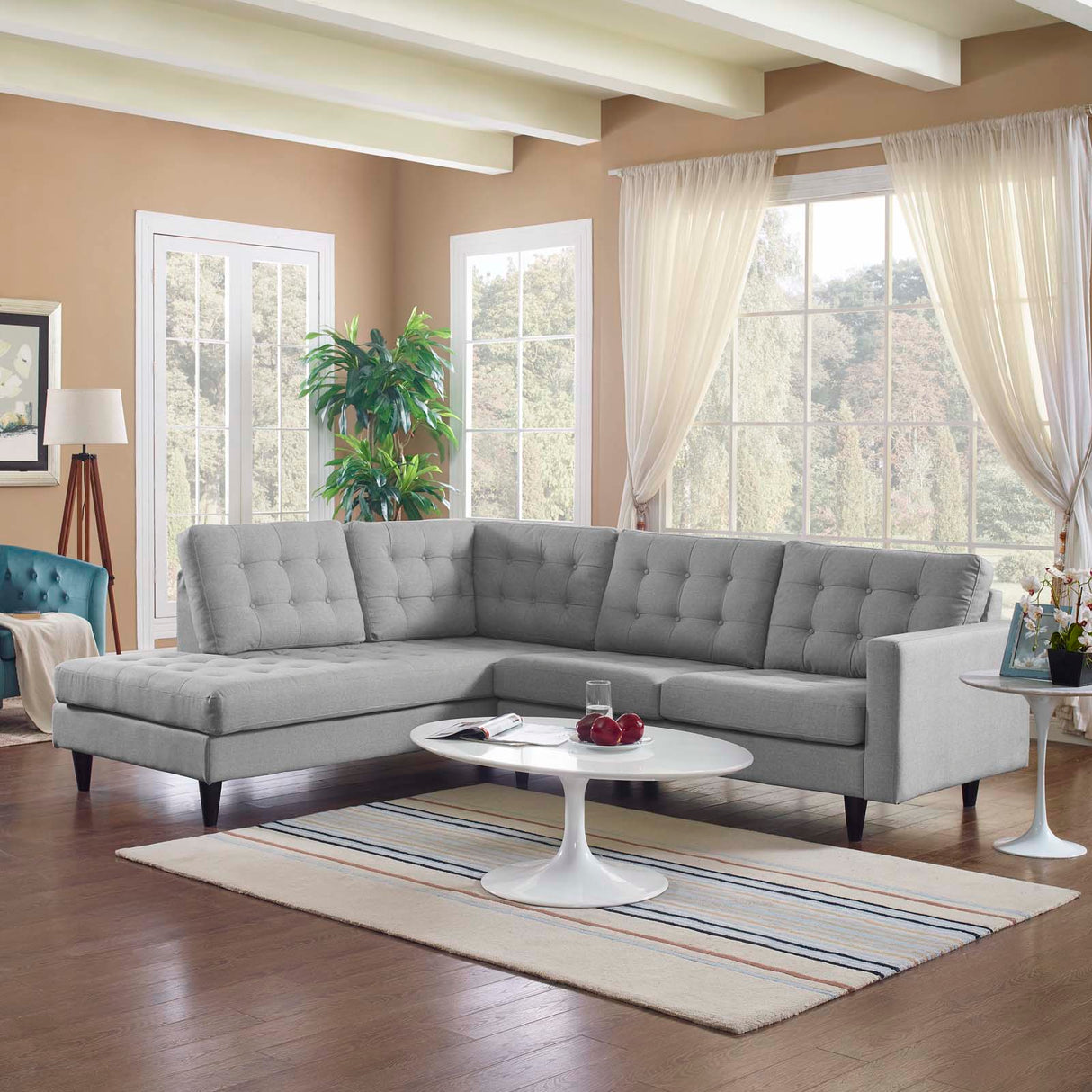 Upholstered Fabric Empress 2 Piece Upholstered Fabric Left Facing Bumper Sectional