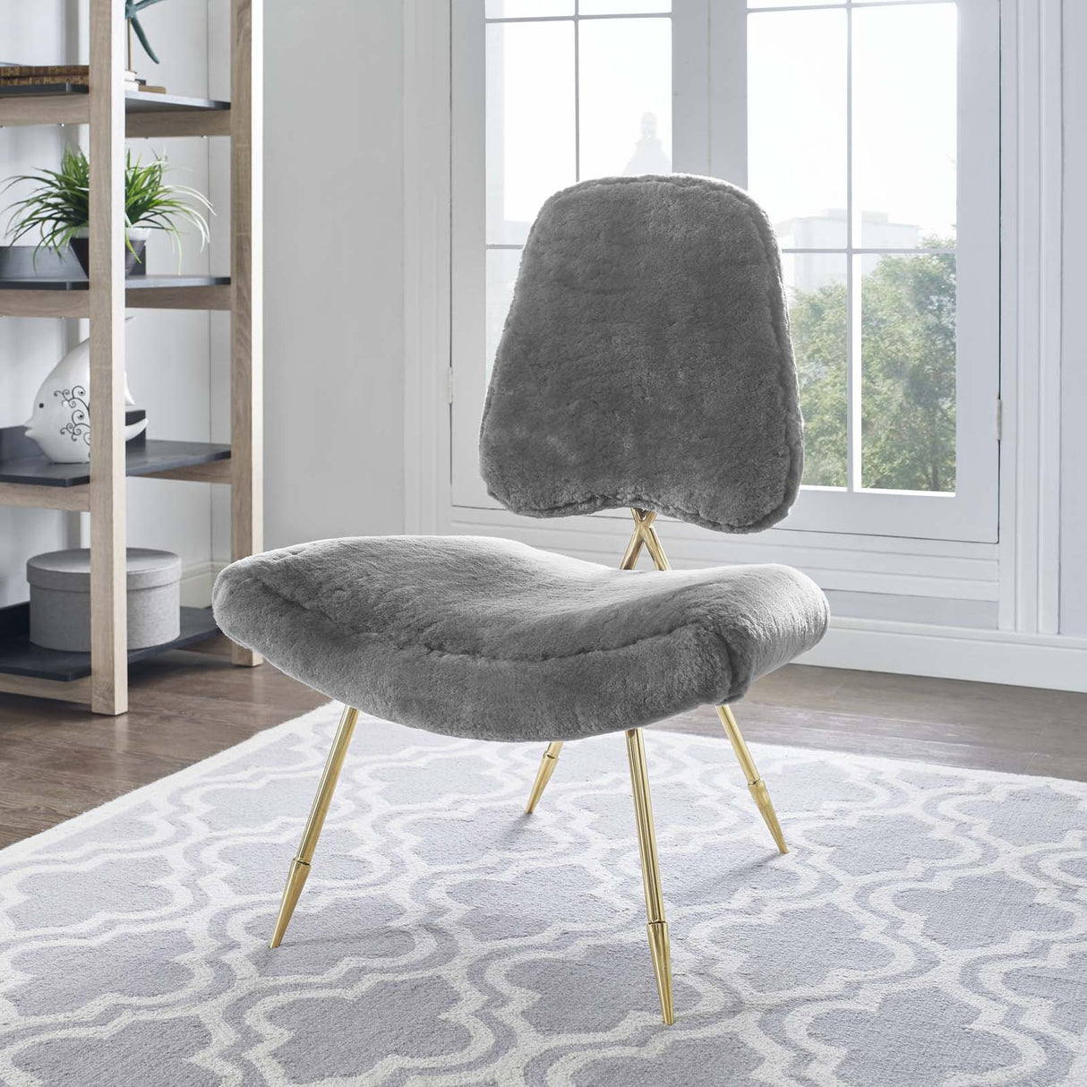 Modern Upholstered Ponder Sheepskin Fur Lounge Chair -Club Chair - BUILDMYPLACE