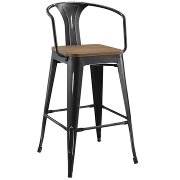 Industrial Promenade Bistro Bar Stool With Arms And Bamboo Seat - Farmhouse Bar Chairs