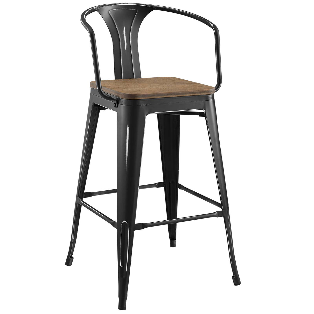 Industrial Promenade Bistro Bar Stool With Arms And Bamboo Seat - Farmhouse Bar Chairs - BUILDMYPLACE