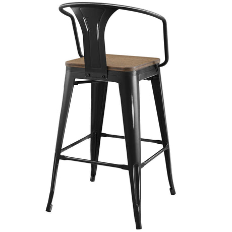 Industrial Promenade Bistro Bar Stool With Arms And Bamboo Seat - Farmhouse Bar Chairs - BUILDMYPLACE