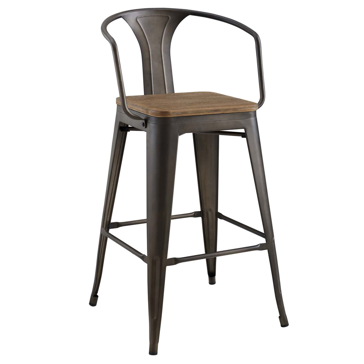 Industrial Promenade Bistro Bar Stool With Arms And Bamboo Seat - Farmhouse Bar Chairs - BUILDMYPLACE