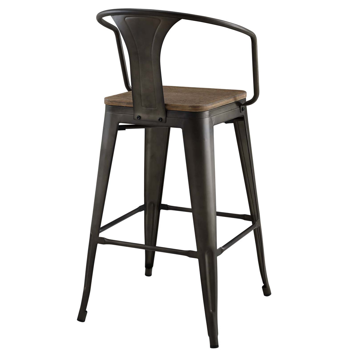 Industrial Promenade Bistro Bar Stool With Arms And Bamboo Seat - Farmhouse Bar Chairs - BUILDMYPLACE