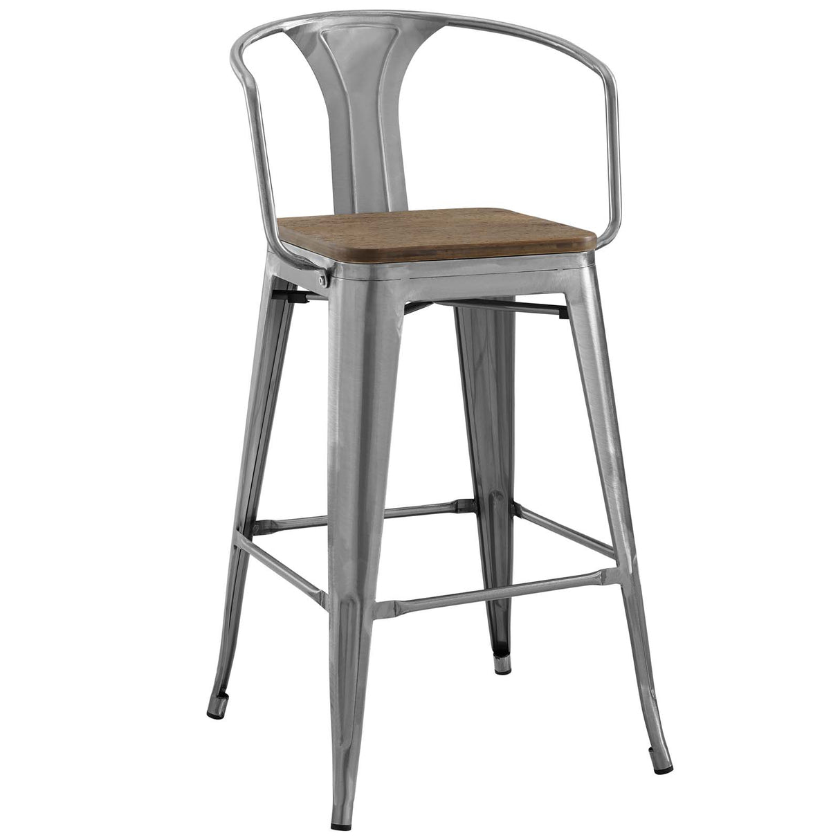 Industrial Promenade Bistro Bar Stool With Arms And Bamboo Seat - Farmhouse Bar Chairs - BUILDMYPLACE