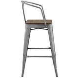 Industrial Promenade Bistro Bar Stool With Arms And Bamboo Seat - Farmhouse Bar Chairs - BUILDMYPLACE