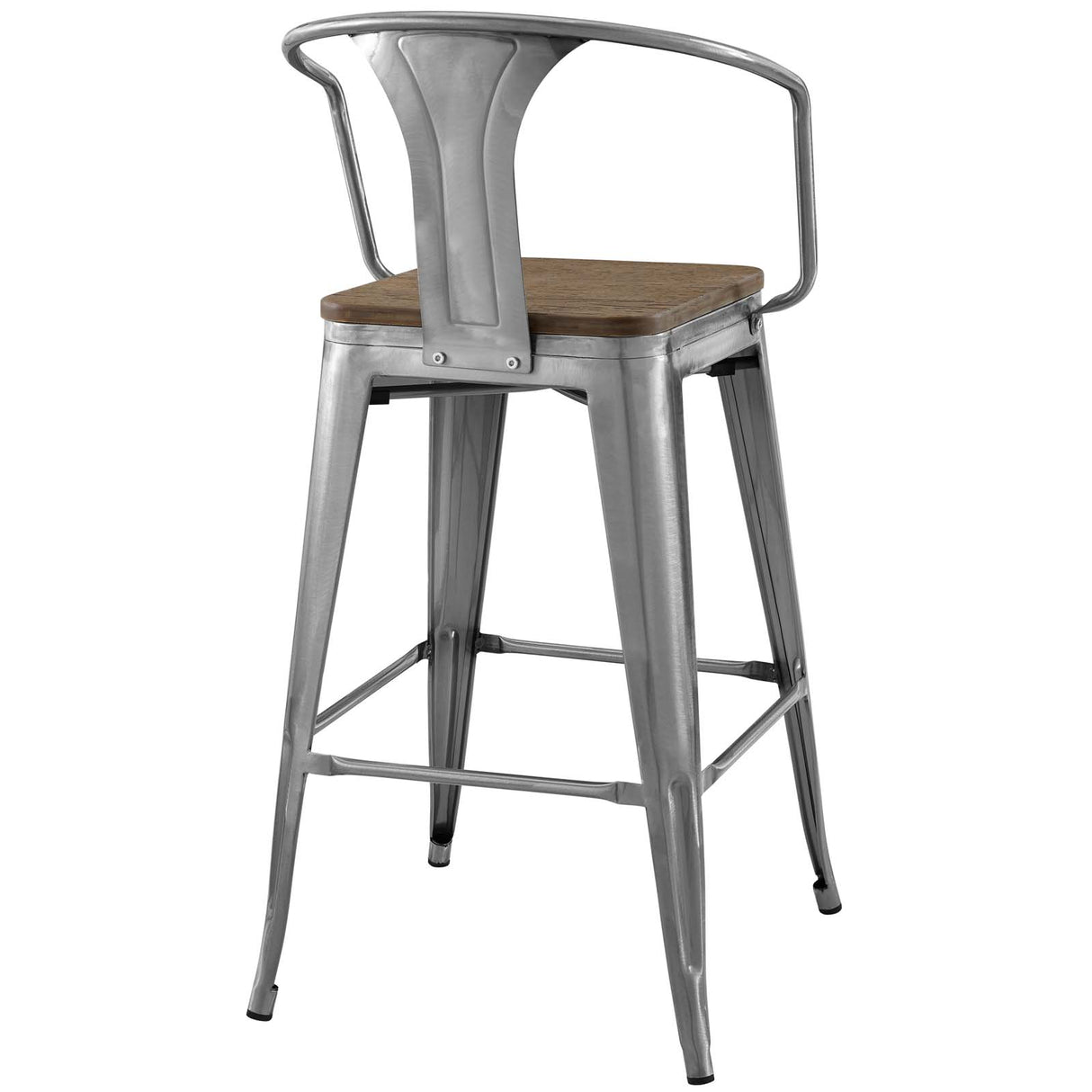 Industrial Promenade Bistro Bar Stool With Arms And Bamboo Seat - Farmhouse Bar Chairs - BUILDMYPLACE